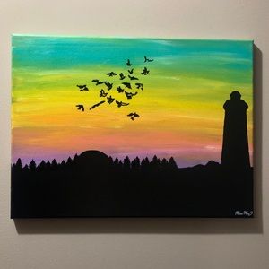 Sunset Figure Painting of Lighthouse